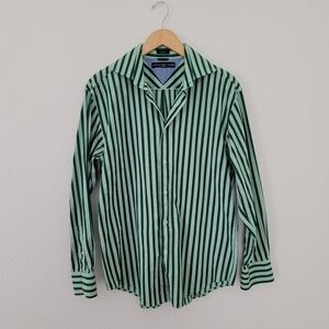 Tommy Hilfiger | Slim Fit Green Striped Long Sleeve Button Up Shirt Preppy